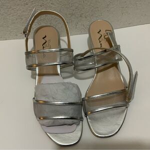 Touch Of Nina Womens Platform Wedge Sandals Silver Ankle Strap Mid Wedge 8 M